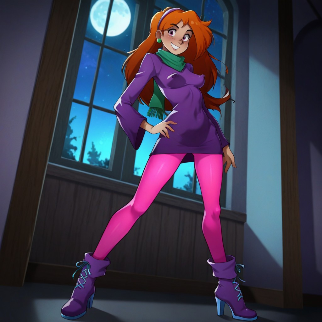 Hair Band, Old Spooky Rundown Library, Platform High Heels Hentai AI Porn