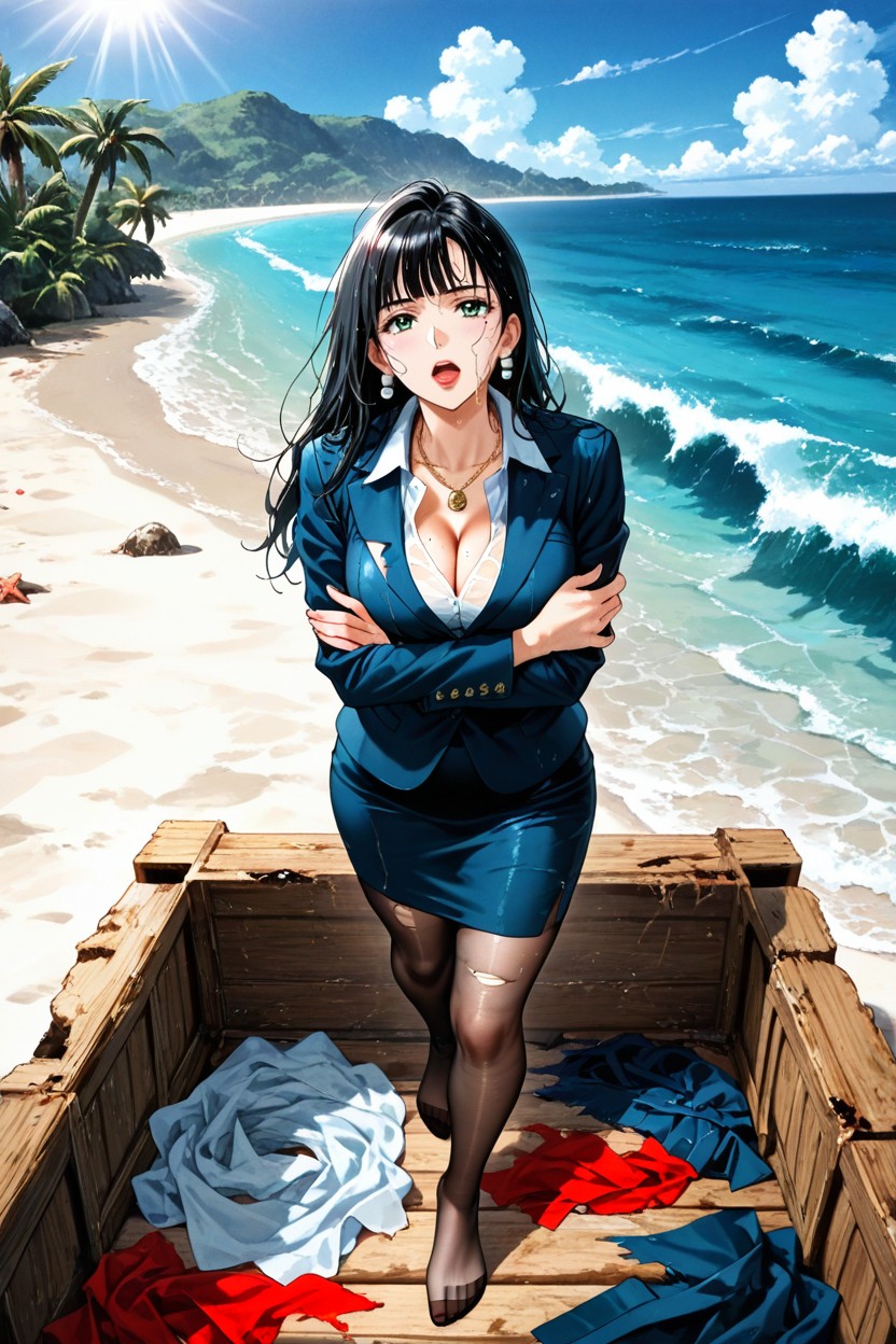 Cinematic, Blunt Hair Bangs, White Collared Shirt Hentai AI Porn