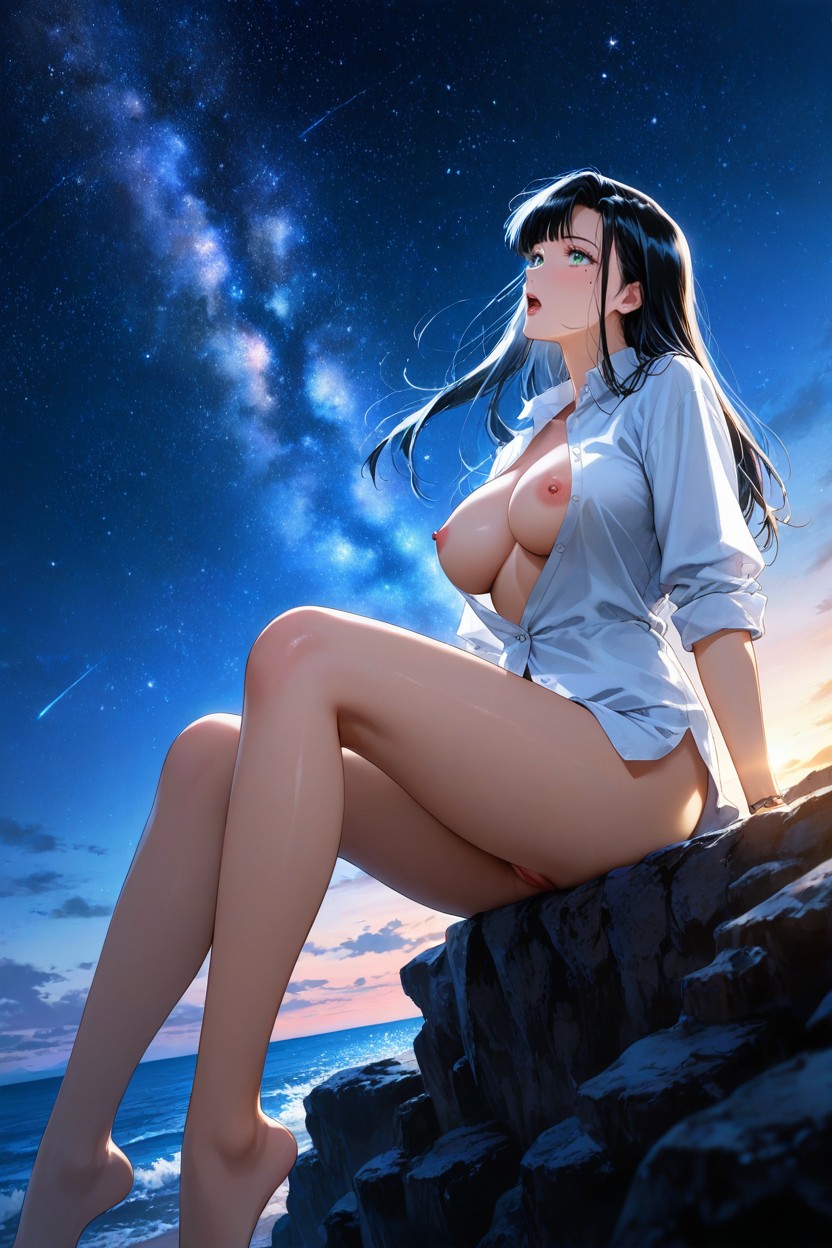 Sensual Lips, Breasts Nipples Silhouette Visible Under Clothing, Shirt Worn Loosely Hentai AI Porn