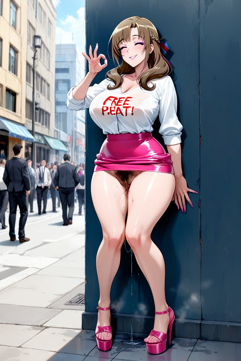 Free Sex Shirt, Pink Heels, Many People Around Hentai AI Porn