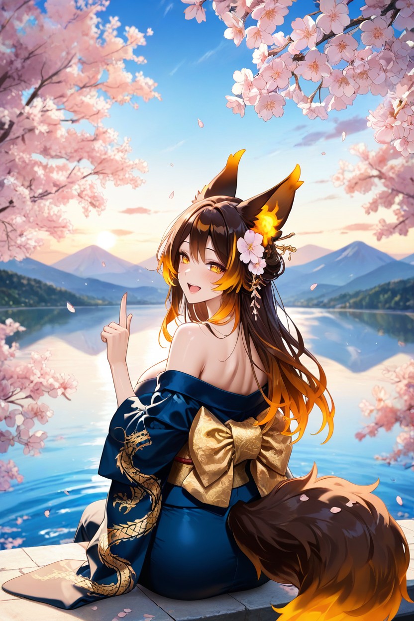 Dappled Sunlight, Cherry Blossoms, Gold Print Hentai AI Porn