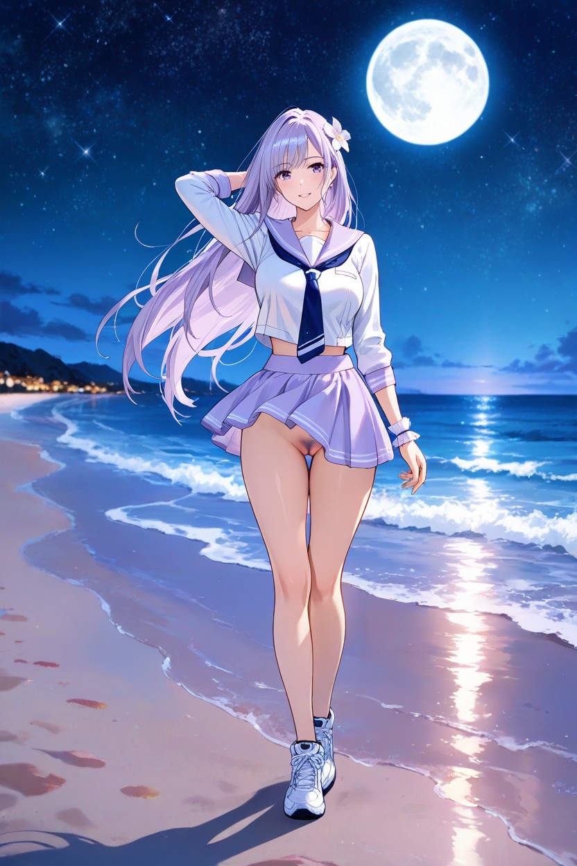 Side View, Light Purple Miniskirt, Pubic Hair Hentai AI Porn