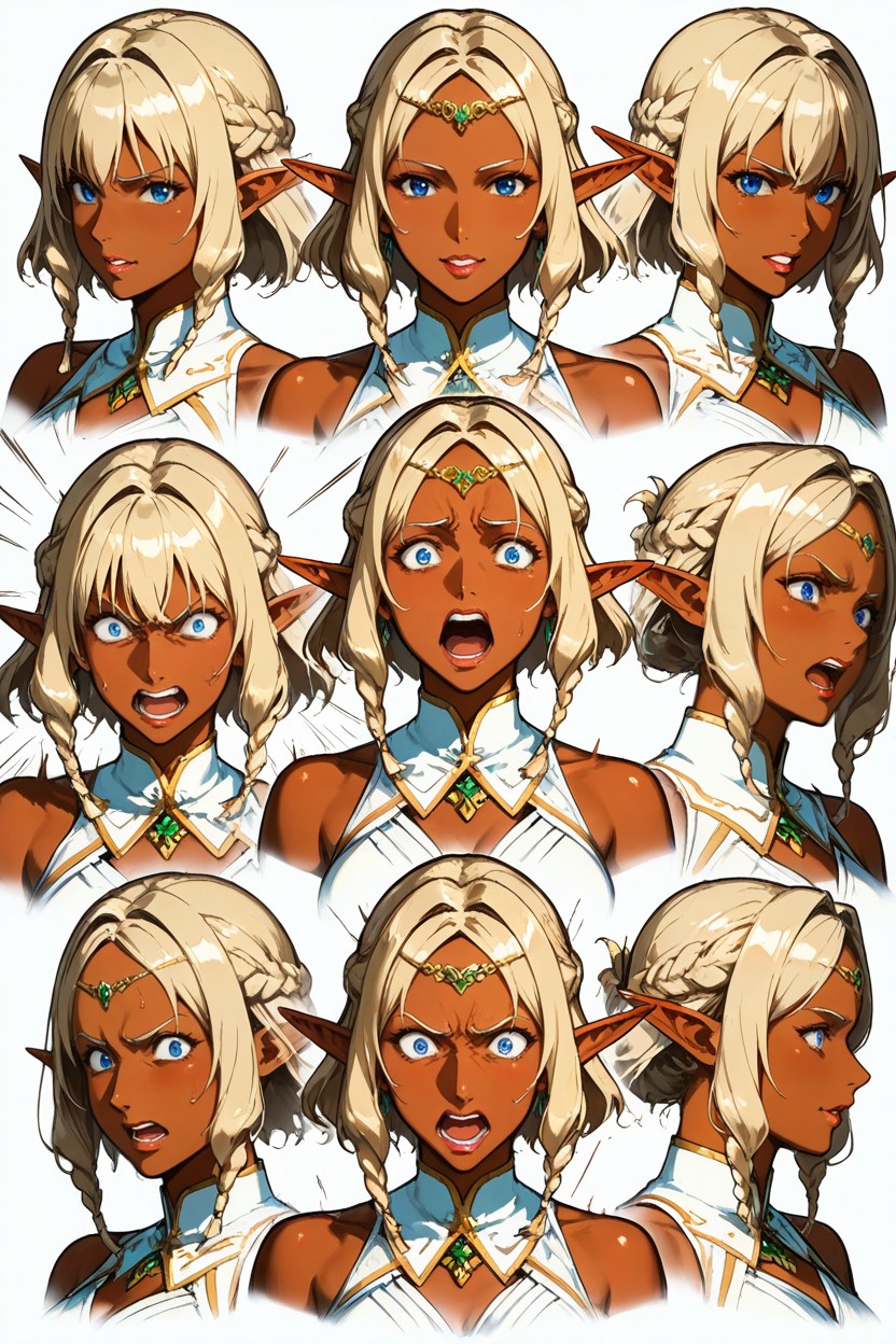 Soft-realism Anime Style, Character Action Sheet, Wavy Blonde Hair Hentai AI Porn