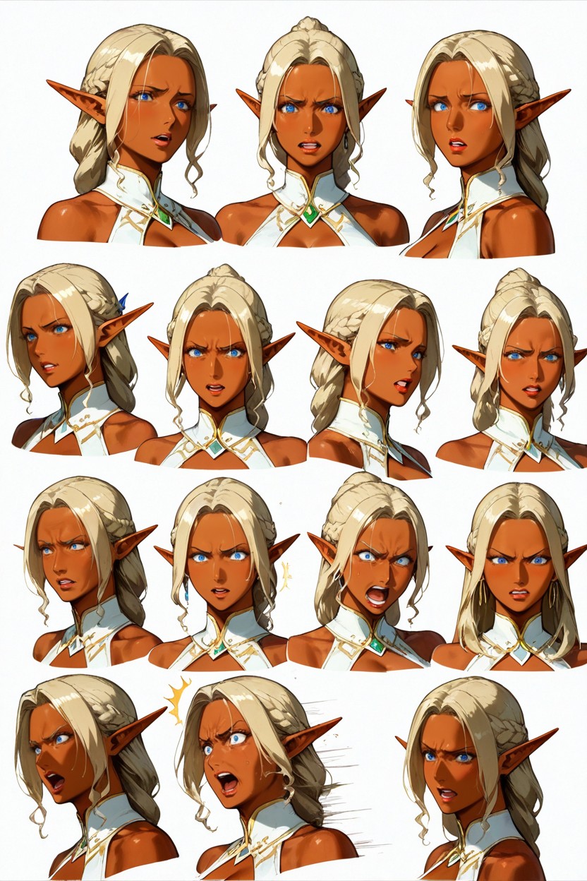 Zutta Art Style, Dark Skin Elf, Canonical White Fantasy Outfit Hentai AI Porn