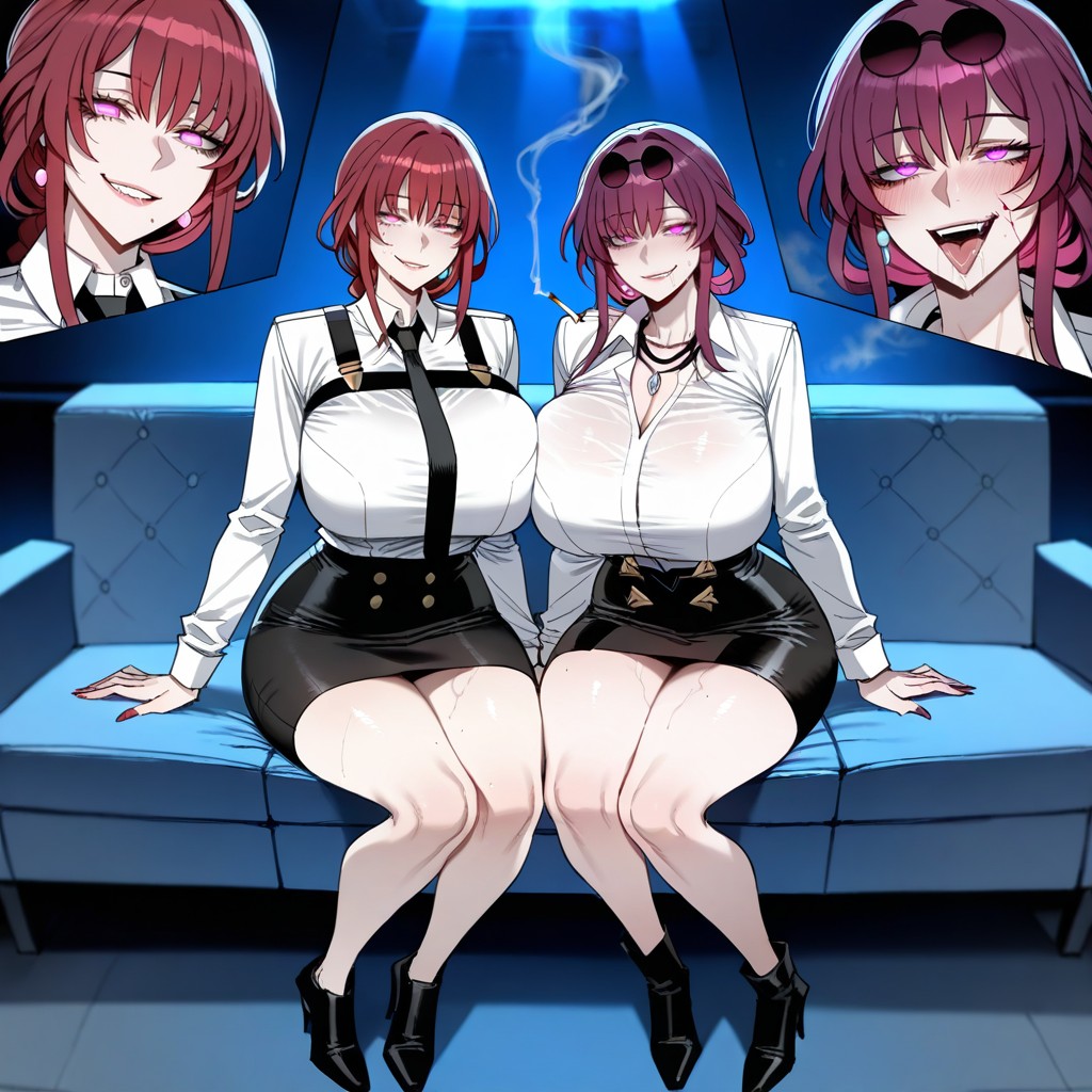 One Hand While Smoking A Cigarette, Wearing A Black Skirt, Gyaru Necklace Hentai AI Porn