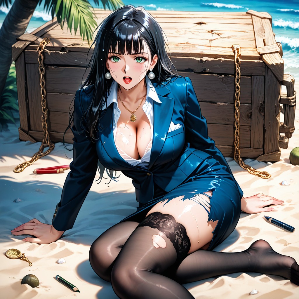 Limp Loose Hair, Mole Under Left Eye, Coconut Trees Hentai AI Porn