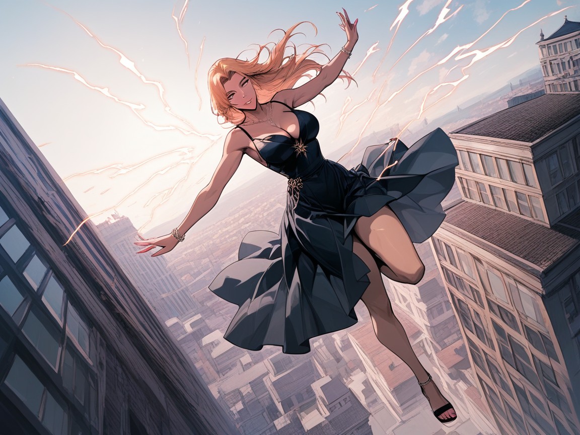 City, Flying In Forward Motion, Wind In Hair Hentai AI Porn
