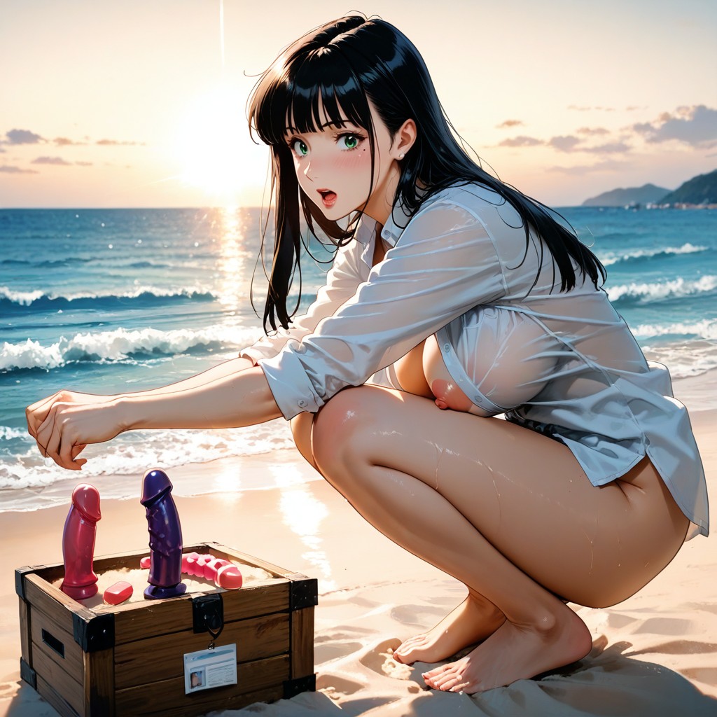 Naked, Oblivious To Viewer, Surprised Expression Hentai AI Porn
