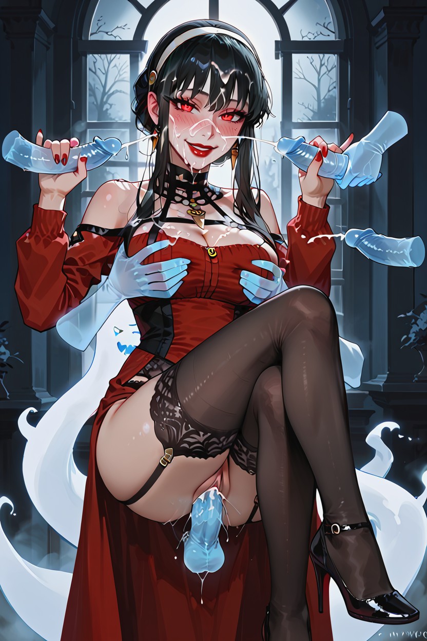 25+, Glowing Blue Ghost Hands, Hearts Hentai AI Porn