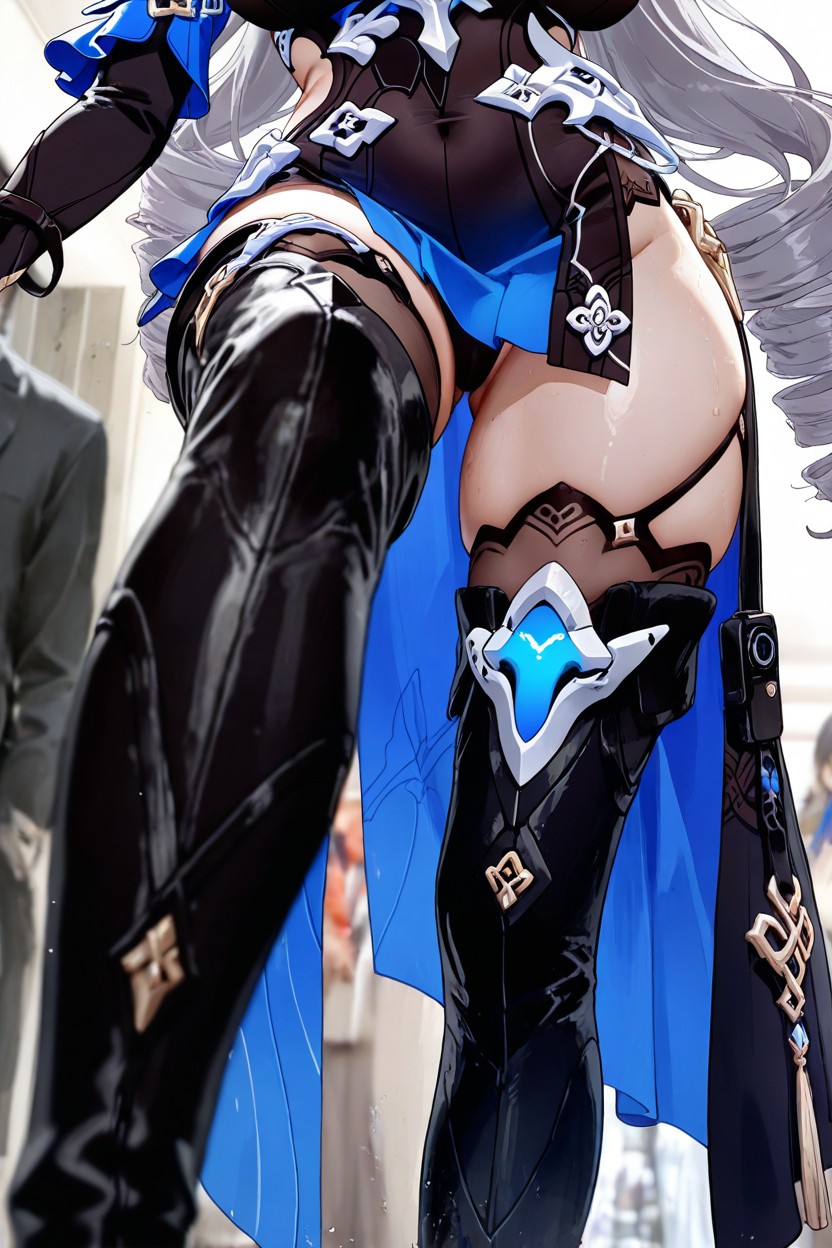 Close Up, Provocative Combat Pose With Arched Back And One Leg Stepping Forward, Emphasizing Thighs And Hips Hentai AI Porn