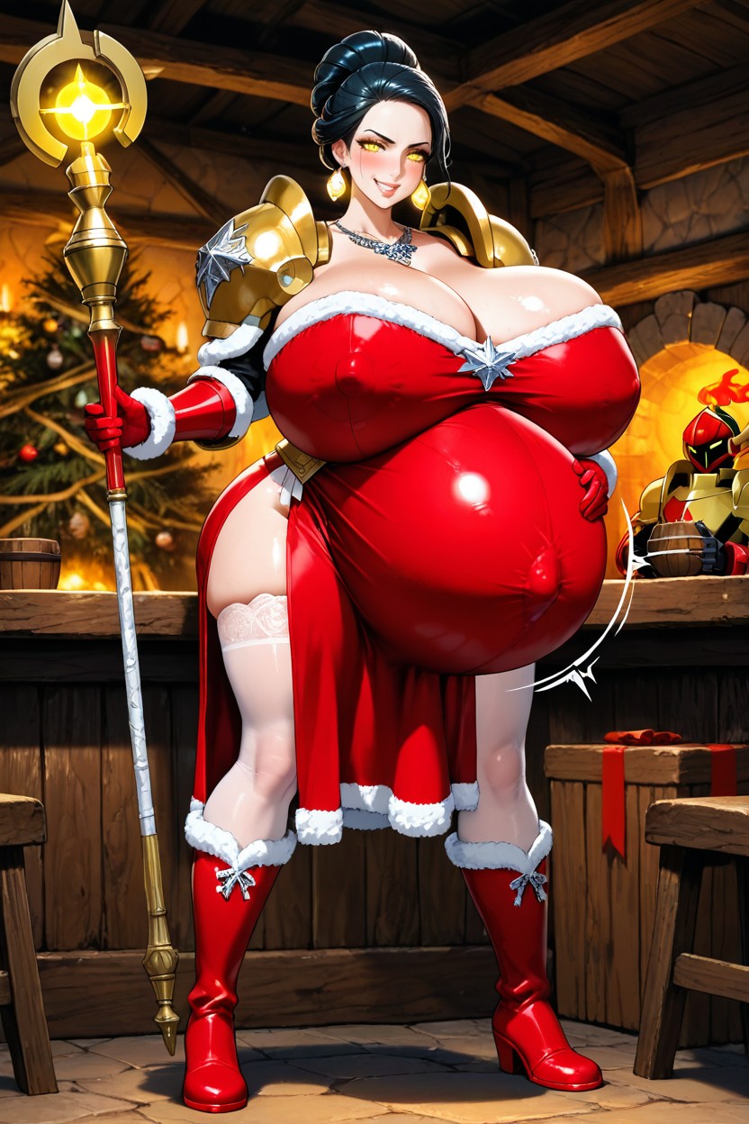 Glowing Yellow Eyes, Gigantic Perfect Boobs, Warm Makeup Hentai AI Porn