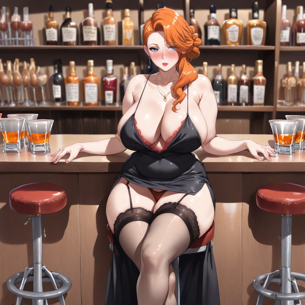 Bar Stools, Wavy Hair, Vintage Decor Hentai AI Porn