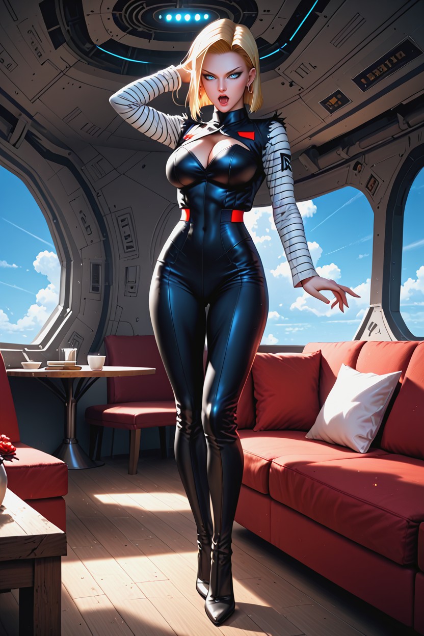 Open Mouth Wide, Sleek Metallic Walls, Detailed Eyes Hentai AI Porn