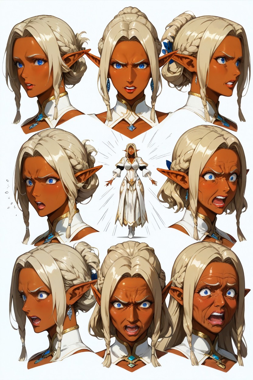 Character Action Sheet, Wavy Blonde Hair, Hairstyle And Outfit Hentai AI Porn