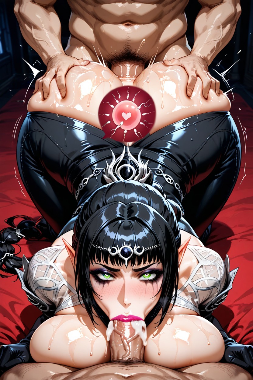Spitroast, Black Hair, Colossal White Monster Cock Hentai AI Porn