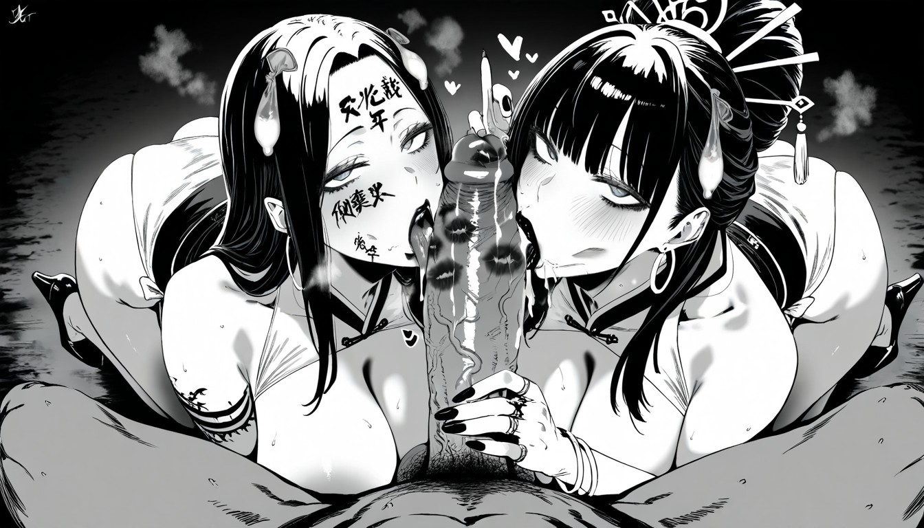 Duo Blowjob, 18+, Rubbing Dick On Their Cheek Hentai AI Porn
