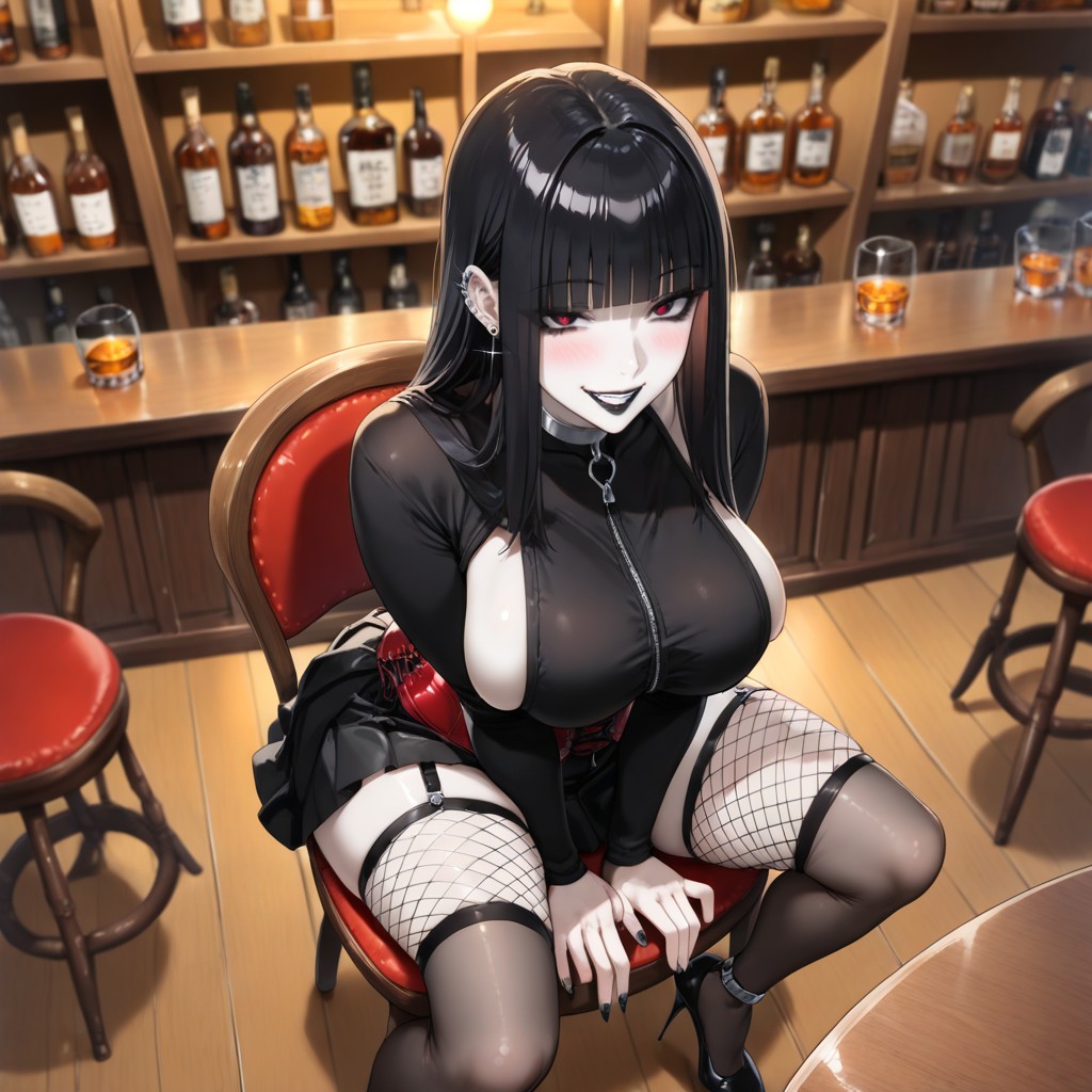 Neutral Gaze, Fishnet Stockings, Gothic Woman Hentai AI Porn