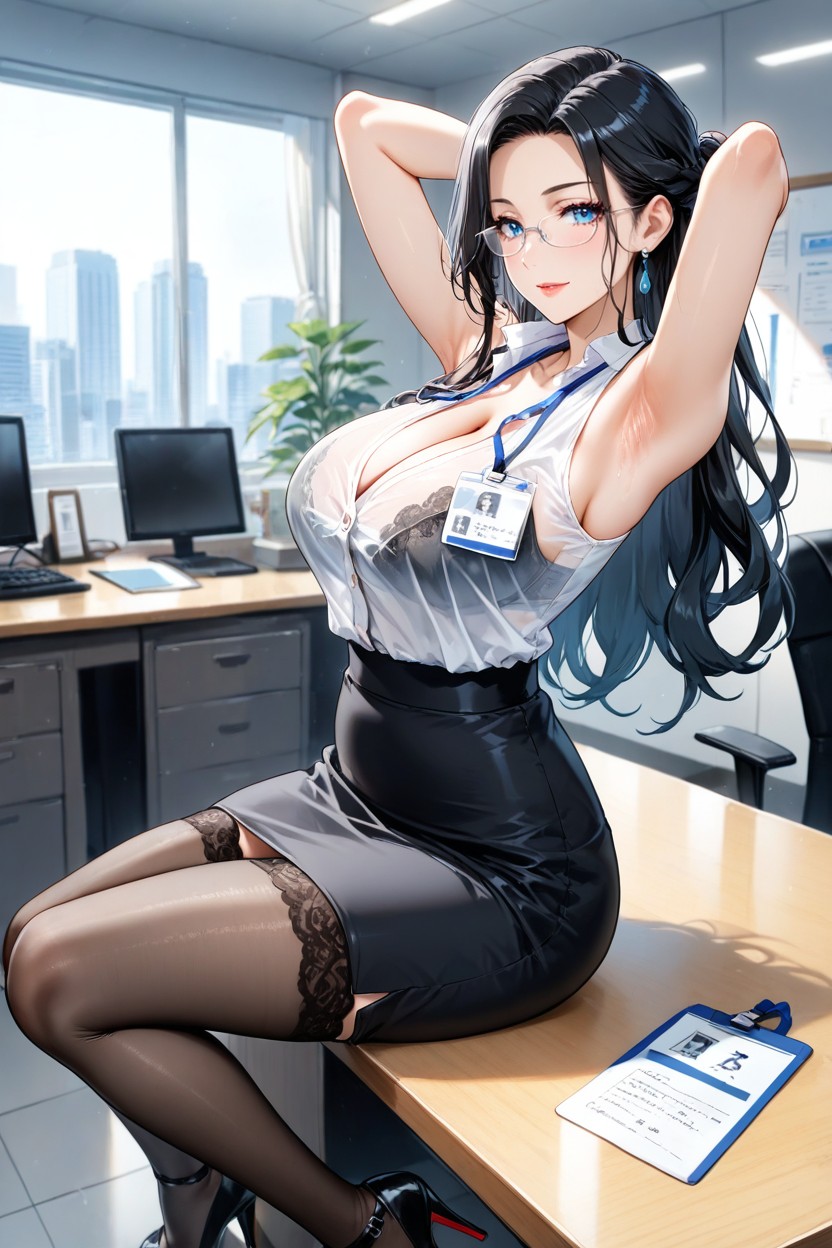 Blue Eyes, Elegant Hairstyle, Id Card Hentai AI Porn