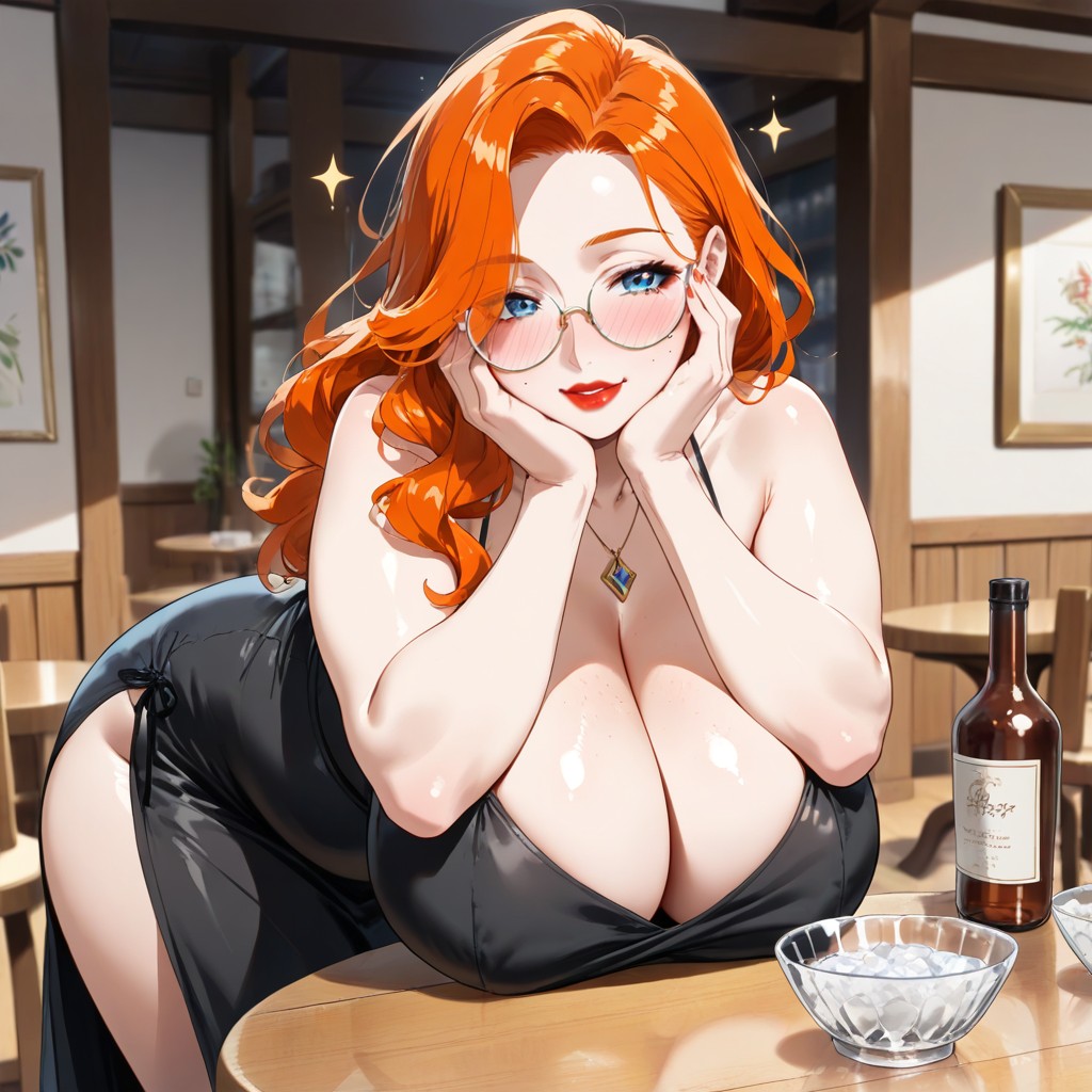 Warm Amber Glow, Glass Bowls With, Slightly Parted Lips Hentai AI Porn