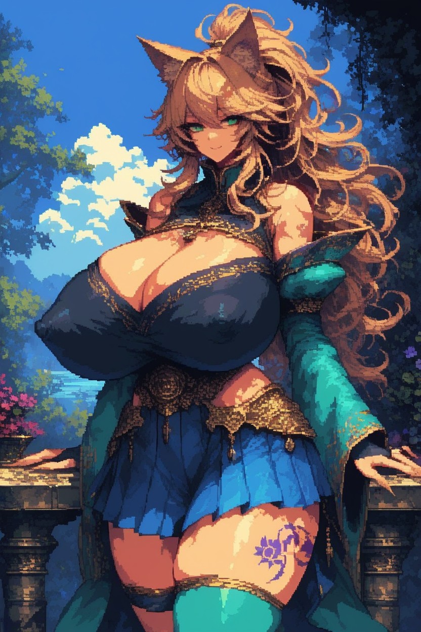 Single Legwear, Feline Tails, Breast Cutout Hentai AI Porn