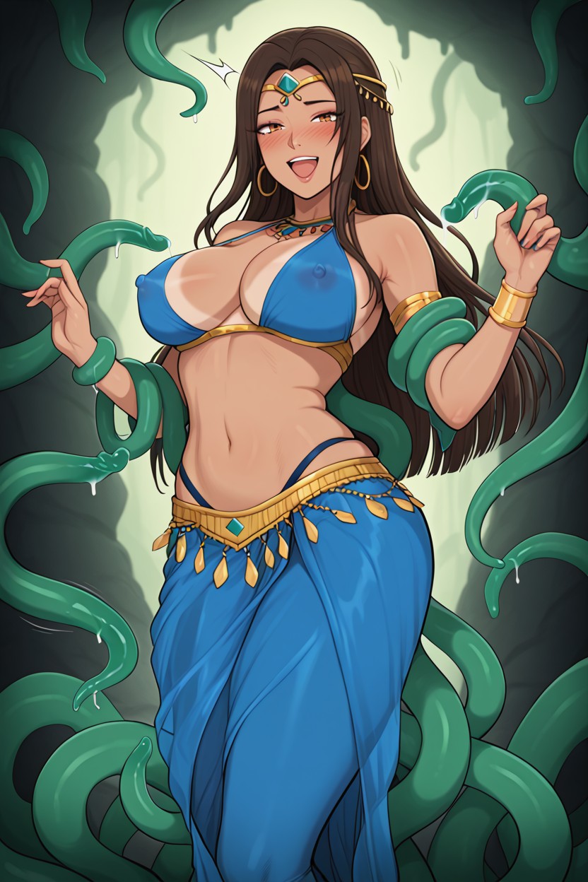 Detailed, Tentacles Coiling Around Waist And Stomach, Aux Seins Nus Porno IA Hentai