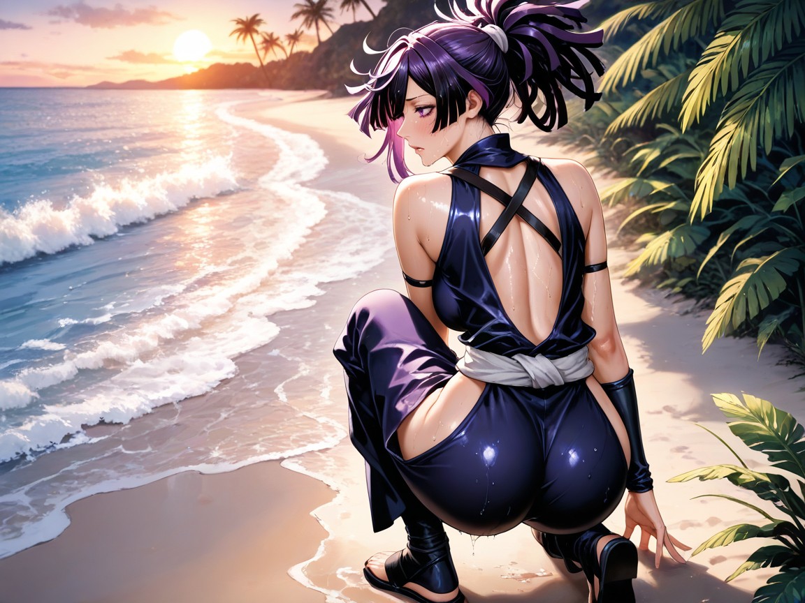 Crawling On Beach, Exhausted Expression, Scenery Hentai AI Porn