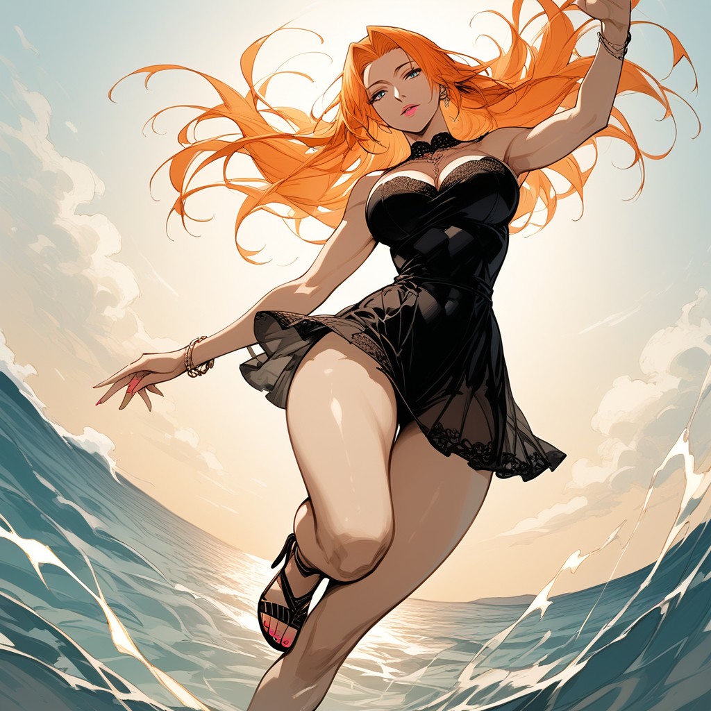 Ocean, Extremely Beautiful Woman, Flying In Forward Motion Hentai AI Porn