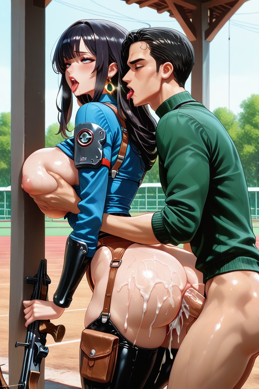 Belt With Standard Iron Bolts, Long Black Hair, Uncensored Hentai AI Porn