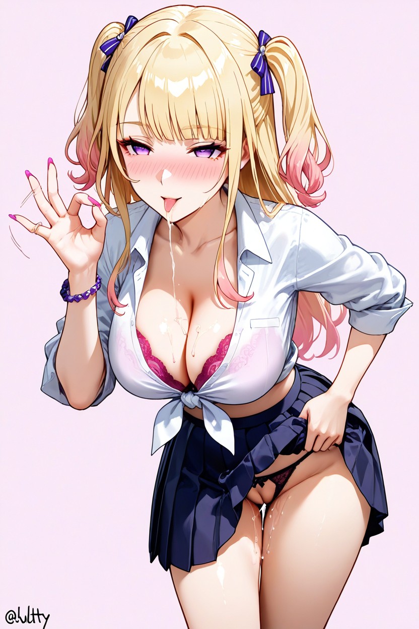 Blonde Hair, Tied Shirts, Sexy Pink Bra Hentai AI Porn