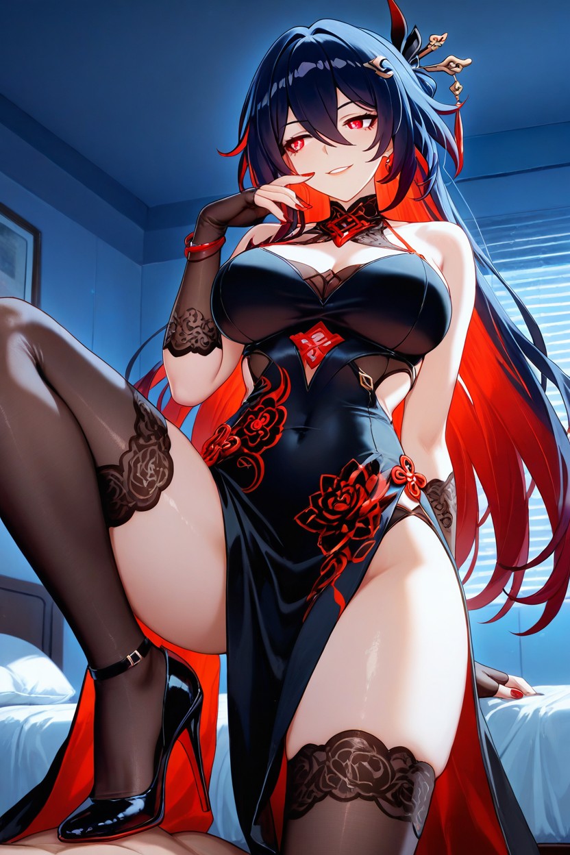 Slight Low Angle Dominant Aura Despite, Teasing Dominant Smile, Bedroom Hentai AI Porn