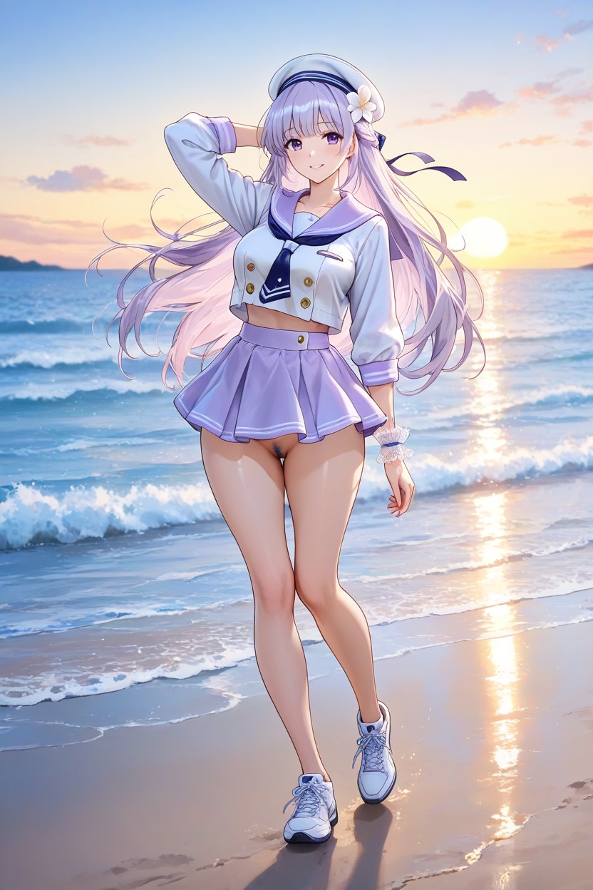 Lace Cuffs, Dawn, Light Purple Long Hair Hentai AI Porn