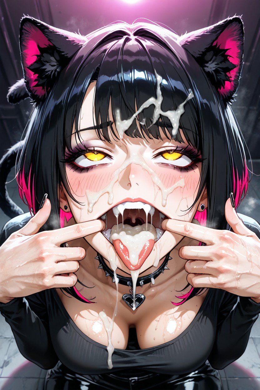 Two Tone Hair, Open Mouth Wide, Detailed Face AI黃漫