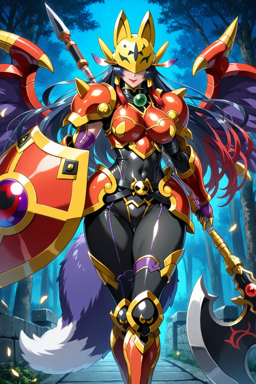 Waist Armor, Huge Fluffy Fox Ears, Red Chest Armor Porno IA Hentai