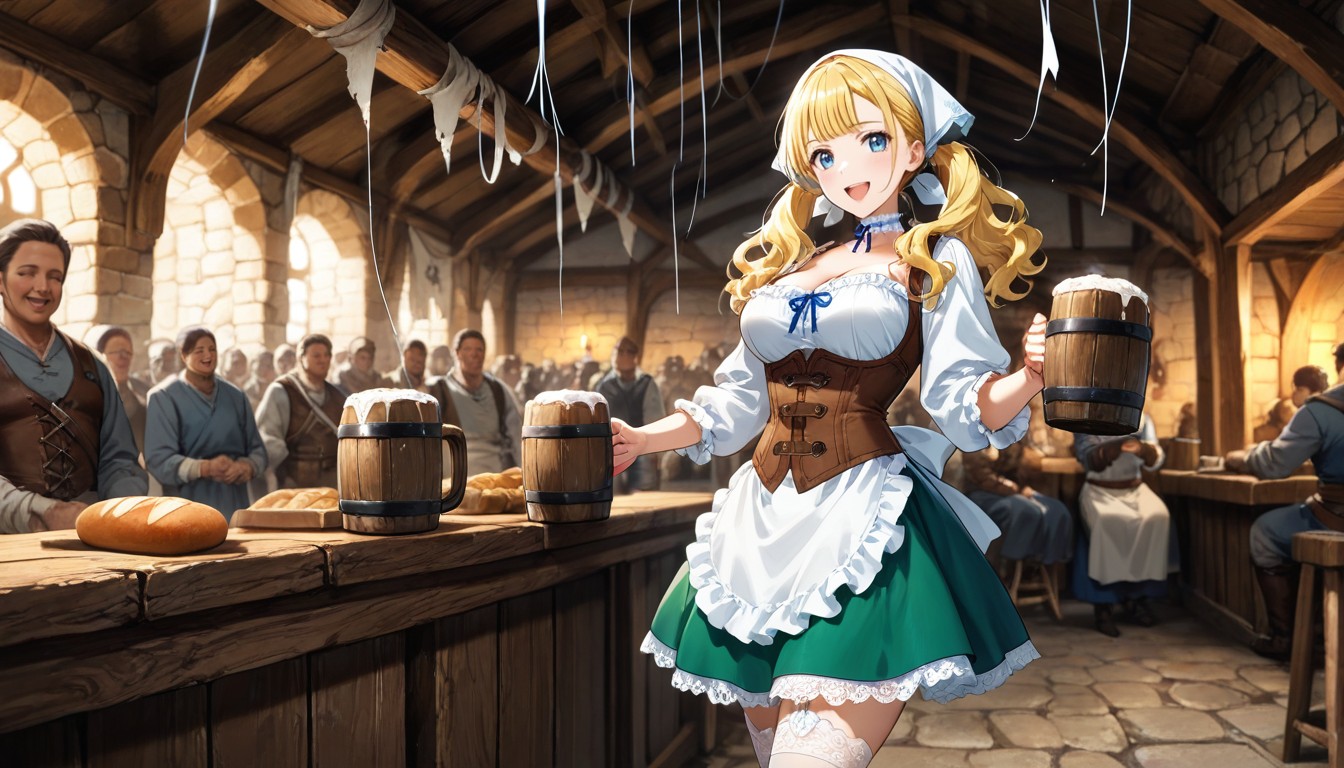 Open Mouth, Brown Corset Bodice With White Strings, Happy Smile Hentai IA pornografia