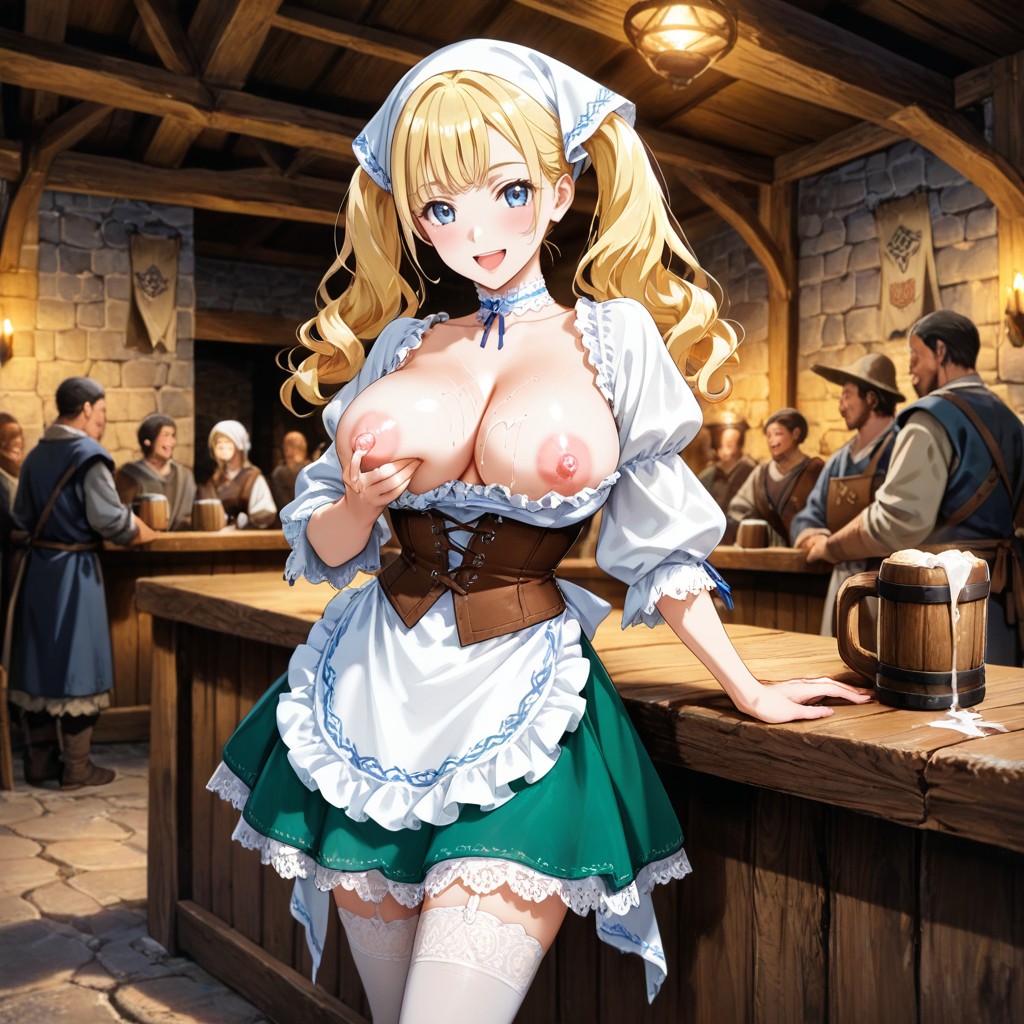 Side View, From Mug Pouring Down On Breasts, Large Mug Filled With Purple On One Hand Hentai IA