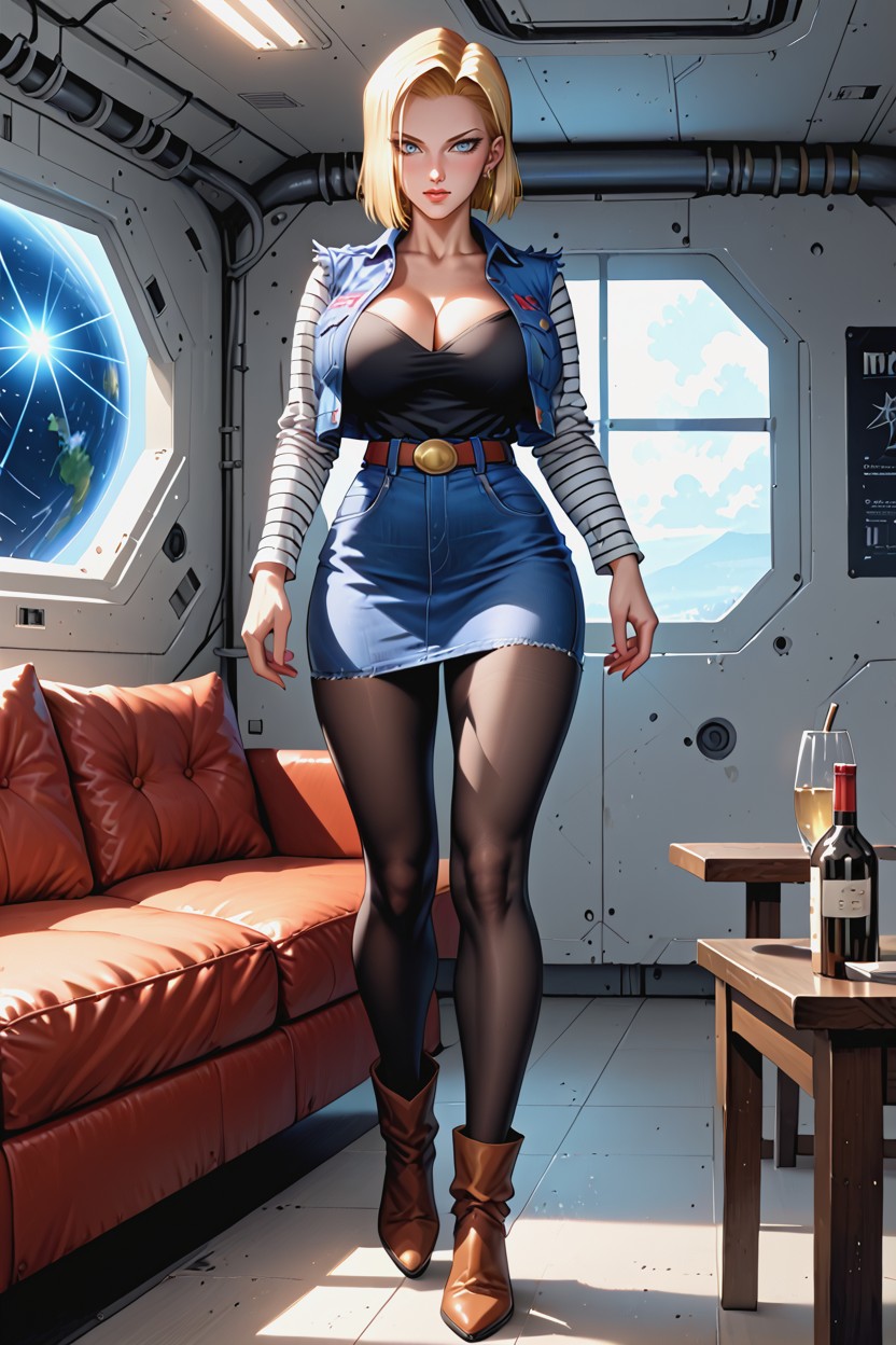 Glowing Control Panels, Black And White Horizontal Striped Long-sleeve, Natural Lighting Hentai AI Porn