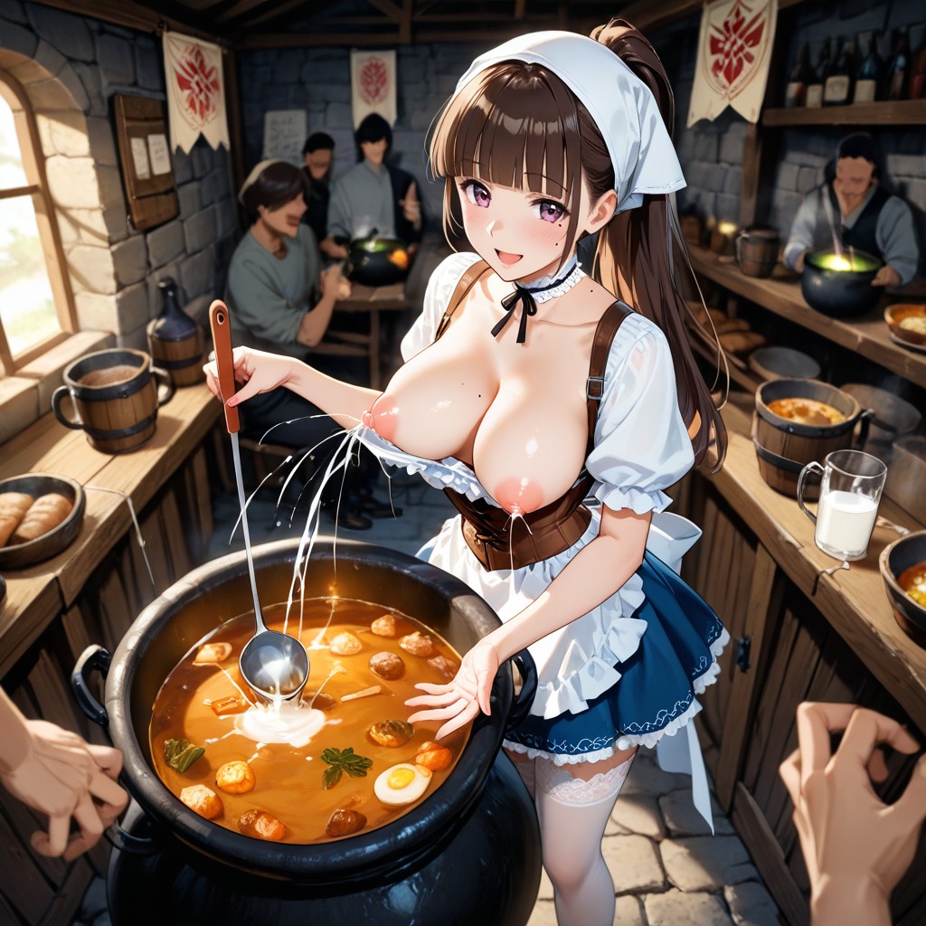 Lace Apron Skirt, Medieval Barmaid Outfit, Skinny Hentai AI Porn