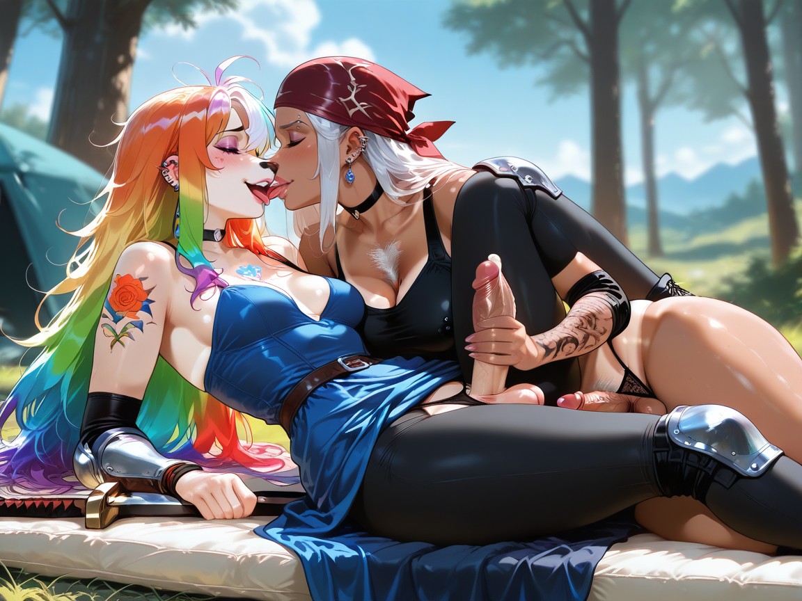 Knee Pads, Futanari, Rainbow Hair Hentai AI Porn