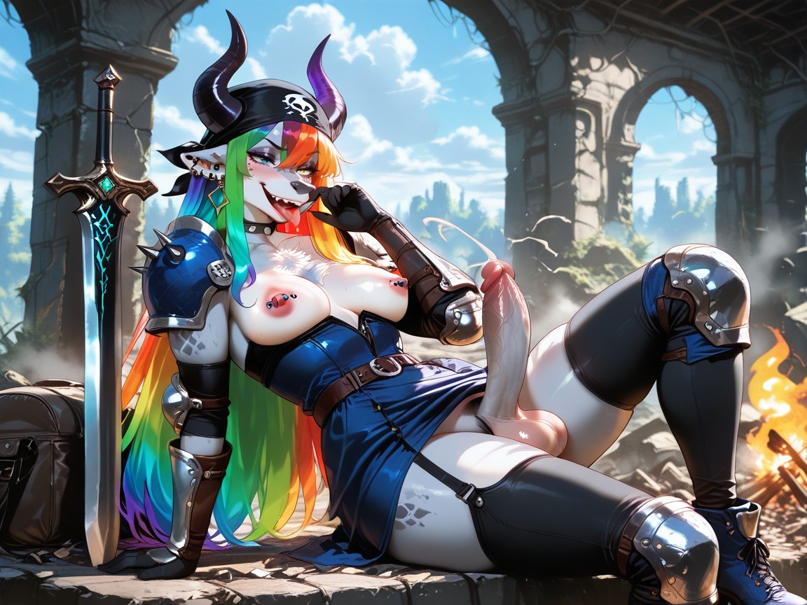 Rainbow Hair, Ruins, Jewelry Hentai AI Porn