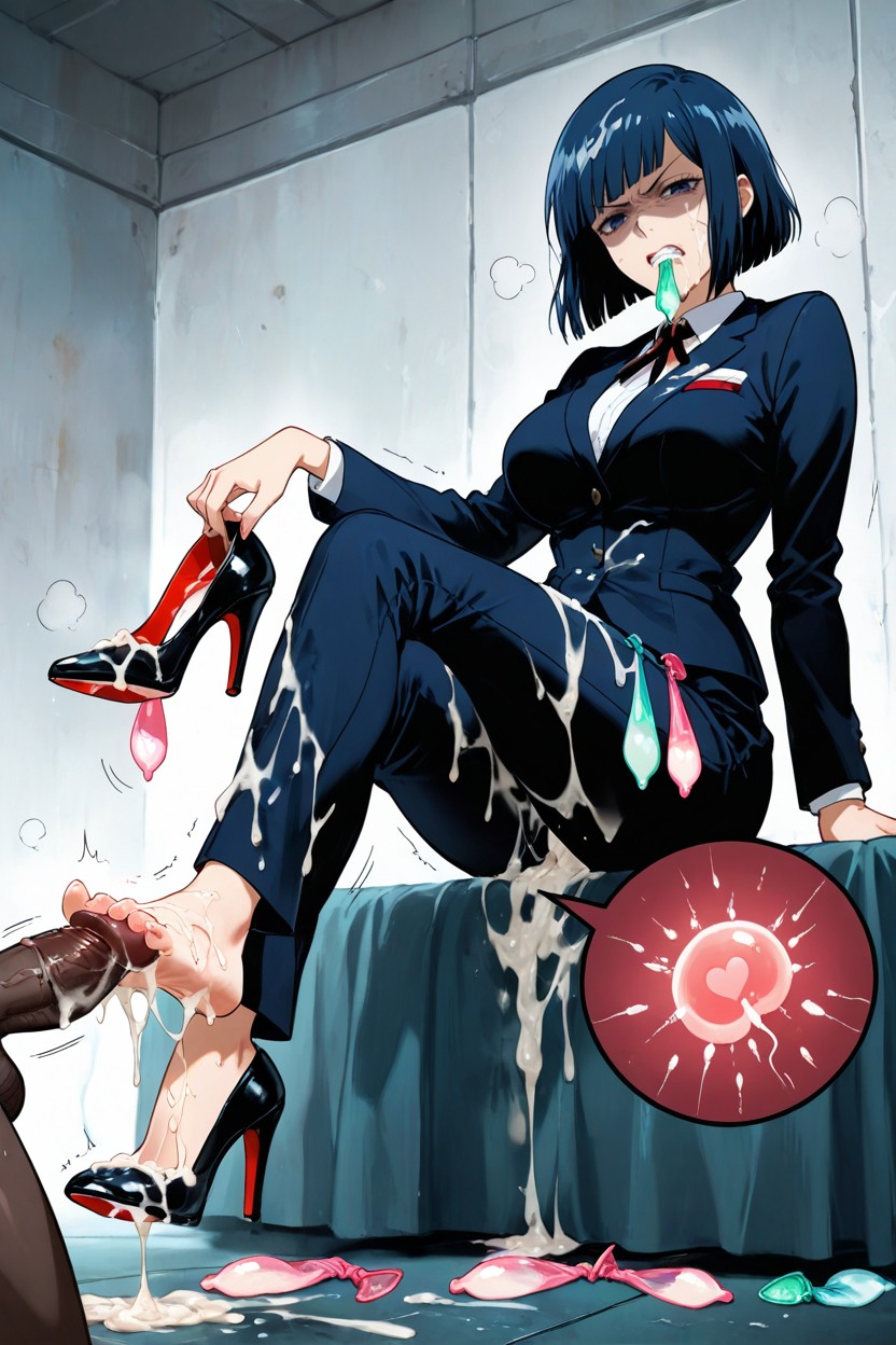 Holding Shoe, Cum On Mouth, Semen On High Heels Hentai AI Porn