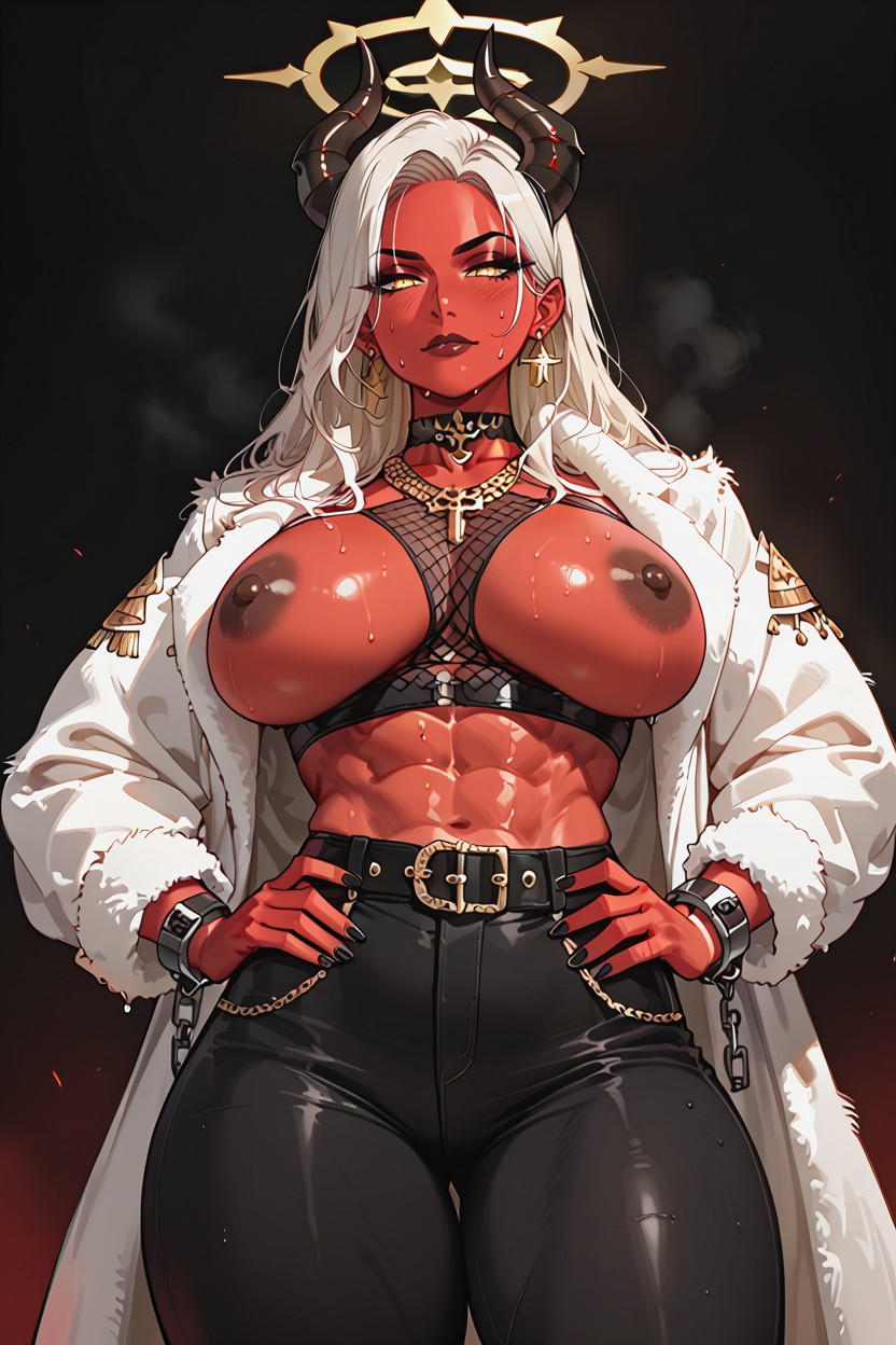 Buff Woman, Areola Around Head, Mature Hentai AI Porn