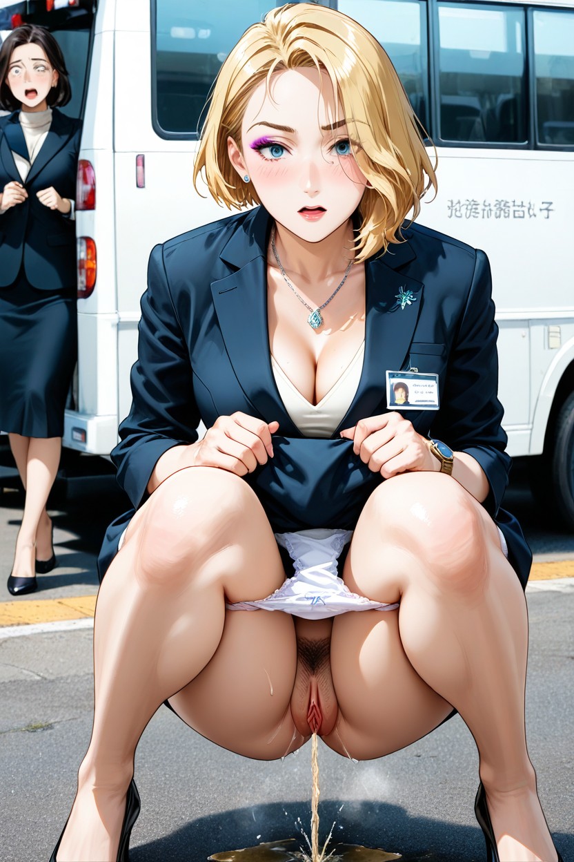 Panic, Peeing Near Minivan On Clay Ground, Peeing Hentai AI Porn