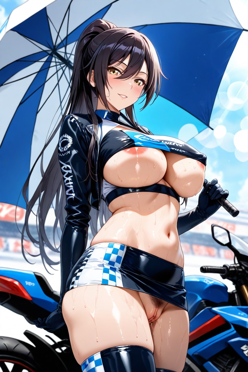 Visible Nipple, Pussy Leaking, Beside Motorcycle Hentai AI Porn