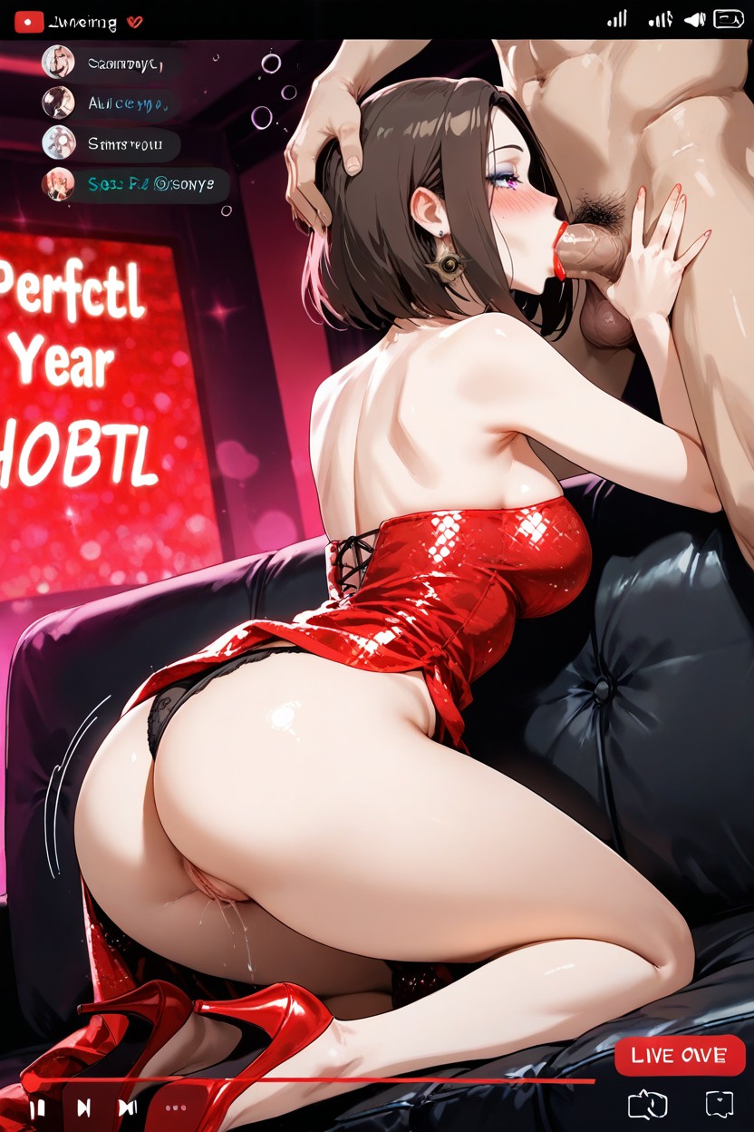 Red Lipstick, Sequin Dress, Large Hentai AI Porn