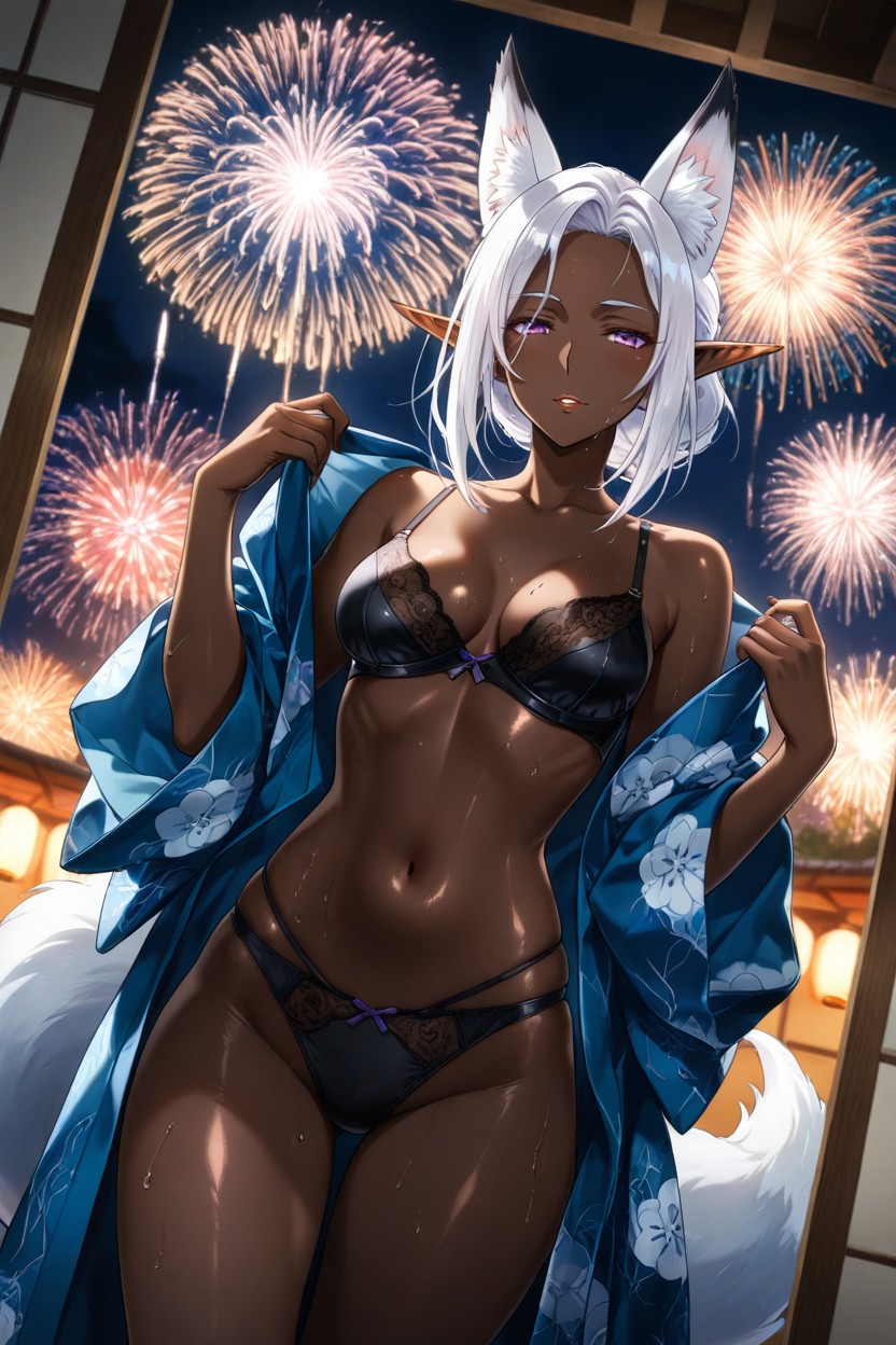 Dark Outline, White Hair, Very Dark Skin Hentai AI Porn