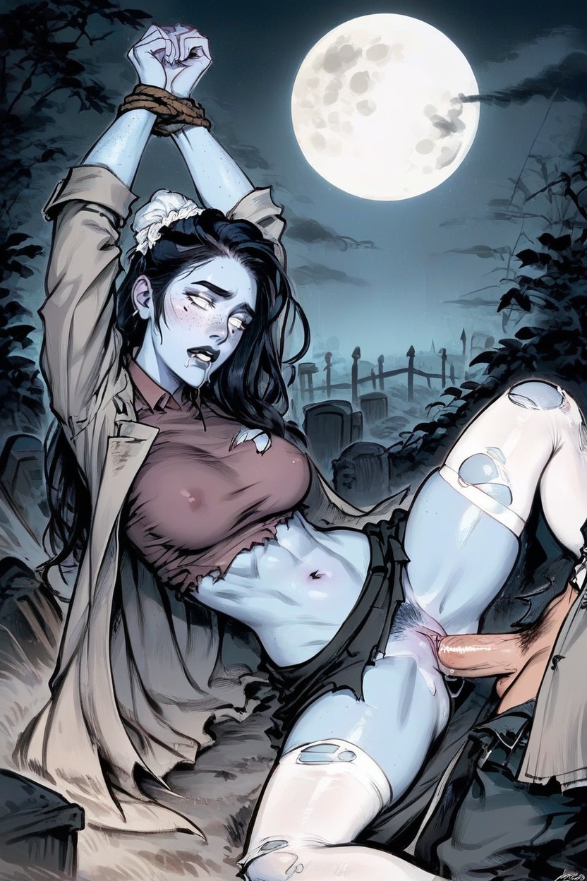 Messy White Hair, Penis Penetrates Pussy, Female Is Zombie Hentai AI Porn