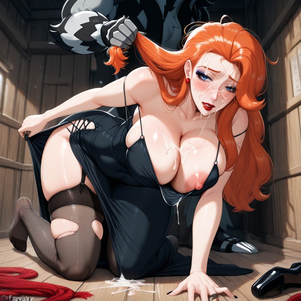 Wingtip Black Eyeliner, Shocked, Lightweight Black Dress Hentai AI Porn