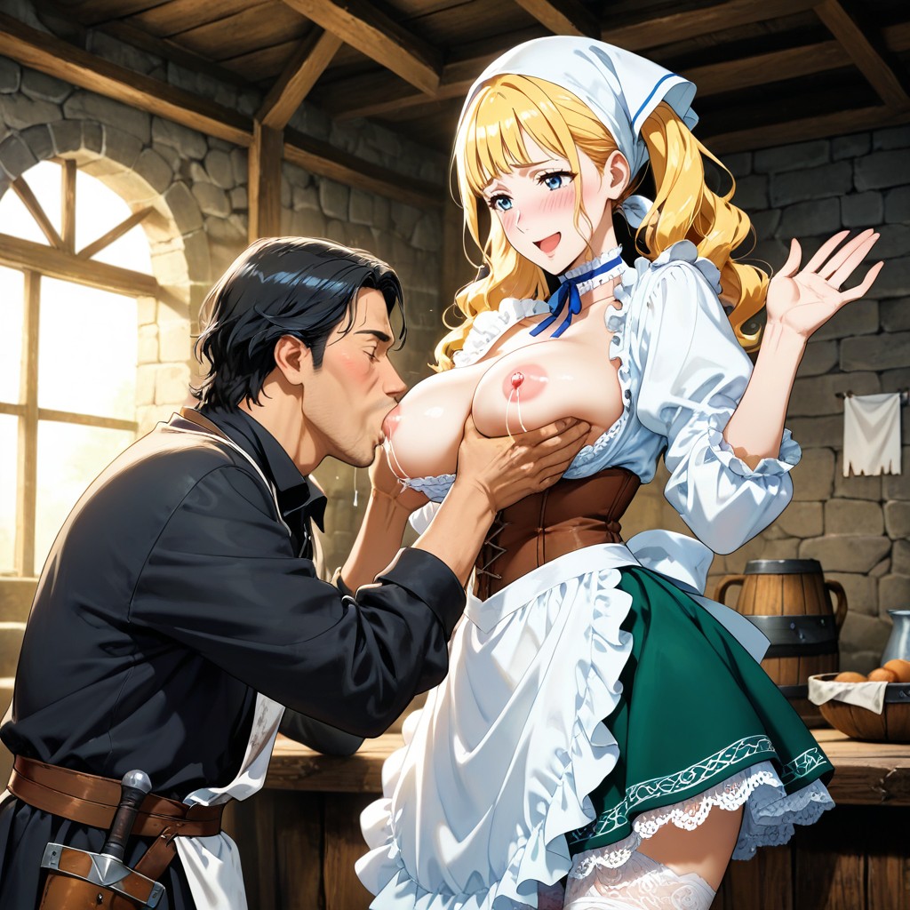 White Headscarf Wrap, Daytime, Cloth Banners Hung From Ceiling Hentai AI Porn