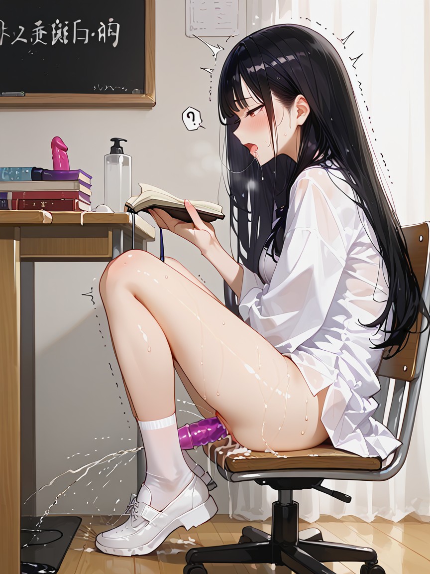 Anal Beads, 大腿放在椅子上,坐在椅子上,双脚着地, Sweat Hentai AI Porn