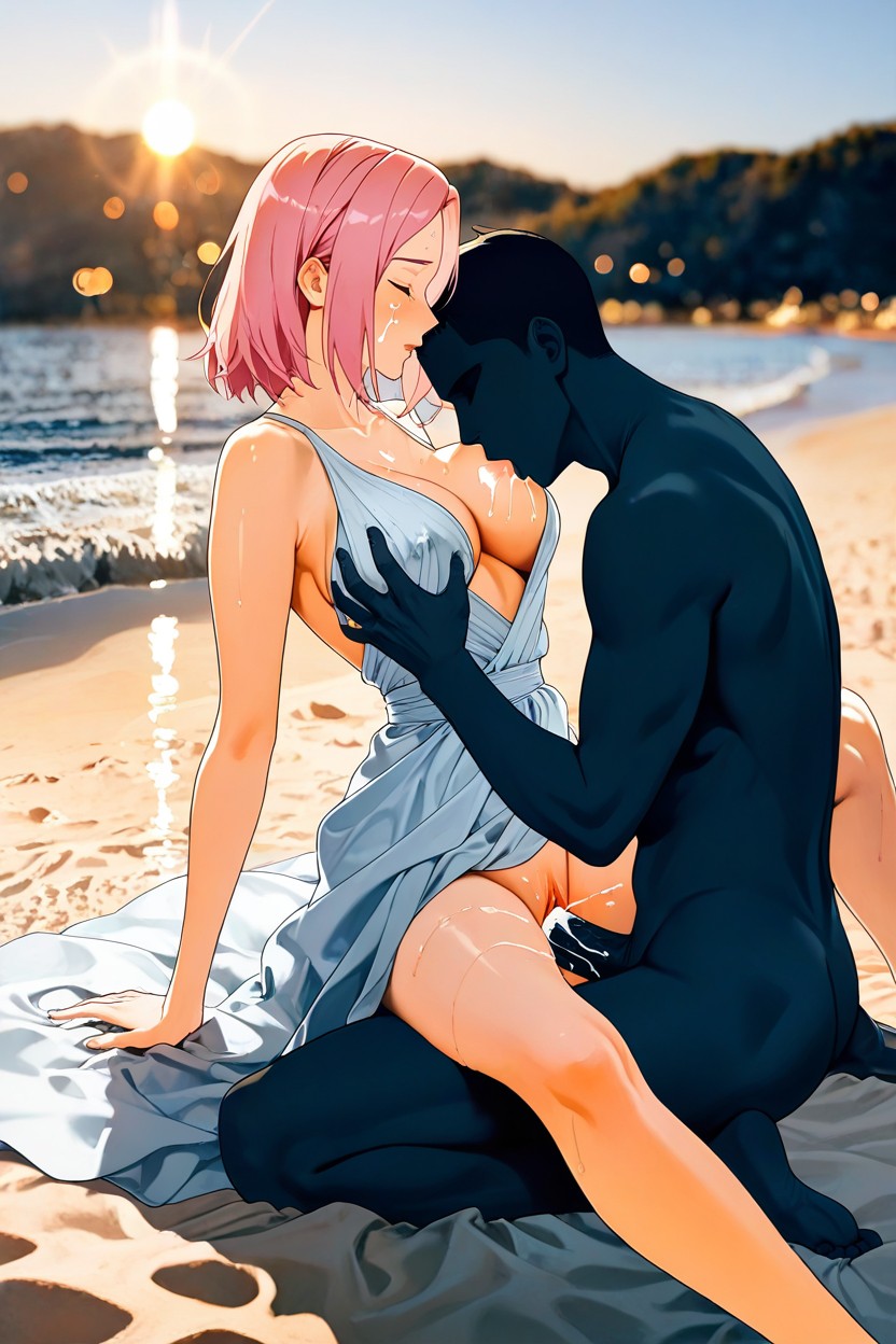 Side View, Man Is Sucking Her Nipple Very Hard, Enhancing The Inviting Atmosphere Hentai AI Porn
